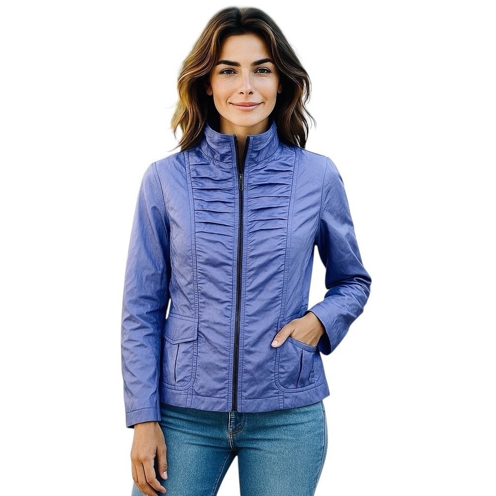 Chicos Women's 0/Small Jacket ruched collared pockets purple lilac lavender